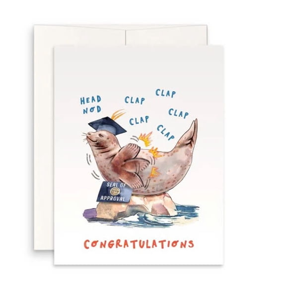 Graduation Congratulations Card with Seal Design – Funny Sea Lion Head-Nod Graphic – Blank Inside – Perfect for Celebrating Achievements