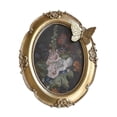 thumbnail image 1 of Marco de fotos vintage ovalado, tarjetero, decoración de flores y mariposas, marco de resina Oro, 1 of 9