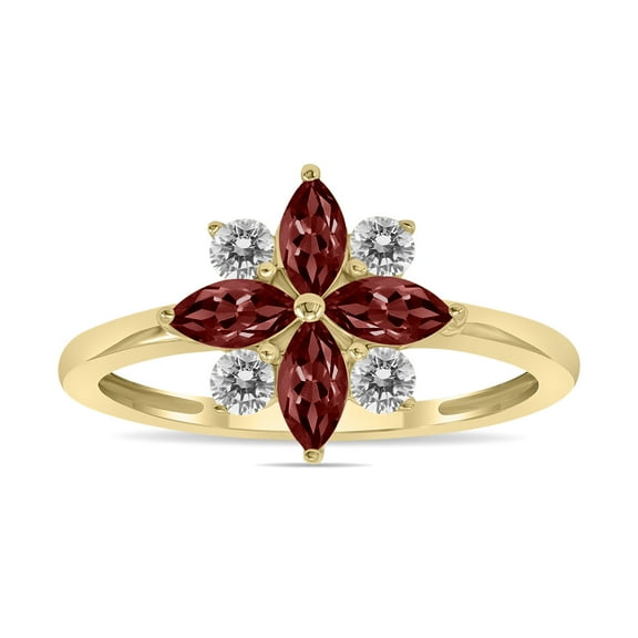 SZUL Women's 3/4 Carat TW Garnet and Diamond Flower Ring in 10K Yellow Gold