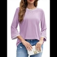 thumbnail image 3 of Blusas de 3/4 para Mujer, Elegantes, Informales, con Cuello Redondo, Holgadas y A , para Púrpura XL, 3 of 8