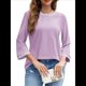 thumbnail image 3 of Blusas de 3/4 para Mujer, Elegantes, Informales, con Cuello Redondo, Holgadas y A , para Púrpura M, 3 of 8