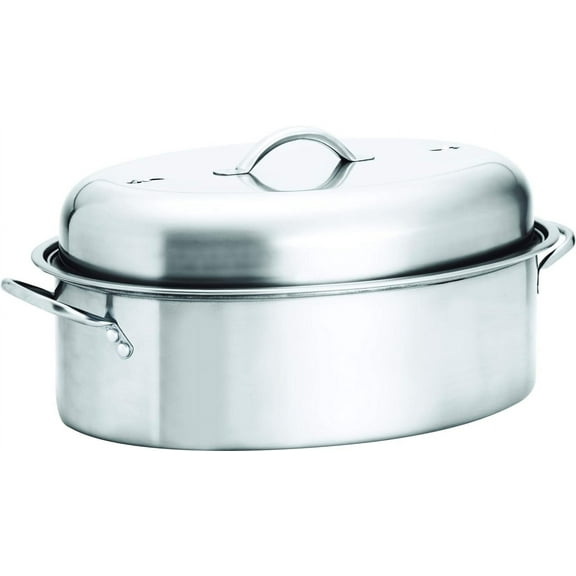 R & B Import Stainless Steel Oval Roasting Pan with Lid