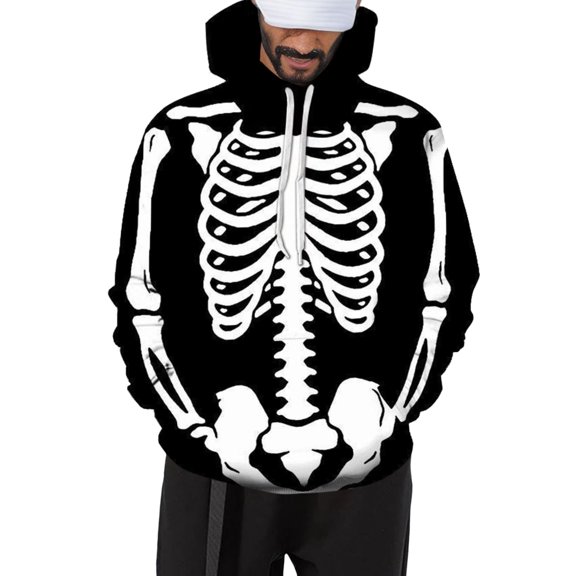 CONZONE Halloween Men's Hoodies Long Sleeve Hallowmas Pullover Hoodie for Men Skeleton Graphic Hooded Sweatshirts With Pocket