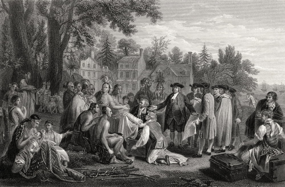 William Penns Treaty With The Indians 1682 William Penn 1644 -1718 English Quaker Colonizer In America Founder Of Pennsylvania From A 19Th Century Print Engraved By J C Armytage After B West Canvas Ar