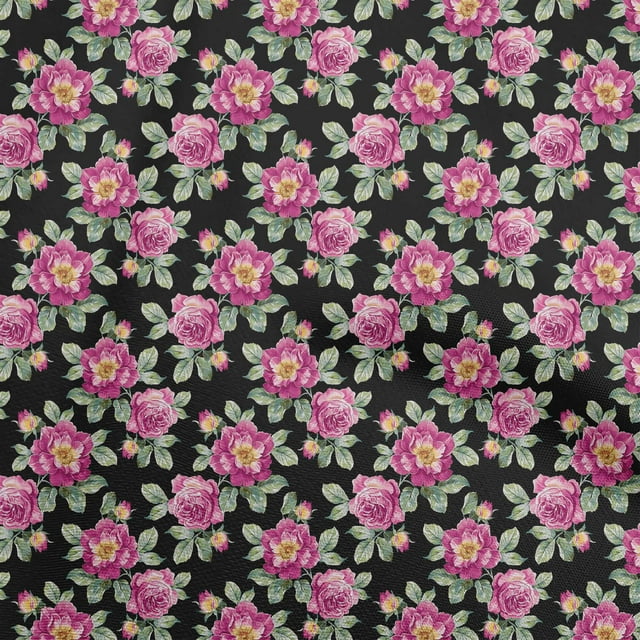 oneOone Viscose Tissu Noir Fleurs Robe Tissu Tissu Imprimé par la Cour 42 Pouces de Large