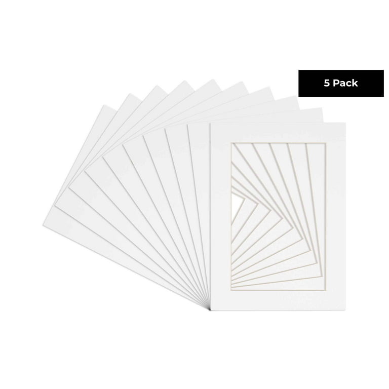 Pack of 5 16x16 Square White Picture Mats with White Core Bevel Cut for 12x12 Pictures