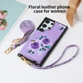 thumbnail image 3 of TECH CIRCLE Wallet Case for Galaxy S23 Ultra ,PU Leather Flip Protective Stand Flowers Floral Women Girls Case Card Holder Wristlet Mirror Shoulder Purse Case for Galaxy S23 Ultra 6.8" 2023,Purple, 3 of 10