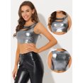 thumbnail image 2 of Disfraz de Halloween Allegra K Top corto metálico brillante sin mangas para mujer Gris plata oscuro M, 2 of 4