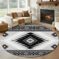 thumbnail image 3 of 5ft Washable Round Rug, Aztec Southwestern Non-Slip Circle Area Rug for Living Room Bedroom, Ethnic Tribal Style Geometric Black Grey Indoor Floor Mat for Home Decor, 3 of 9