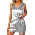 thumbnail image 3 of Feancey Women's Satin Pajamas Sets Sleeveless V Neck Tank Top and Short Pjs Set Soft Silky Sleepwear Loungewear Summer Casual 2 Piece Outfits Limited Time Sales Today Gray XL, 3 of 8