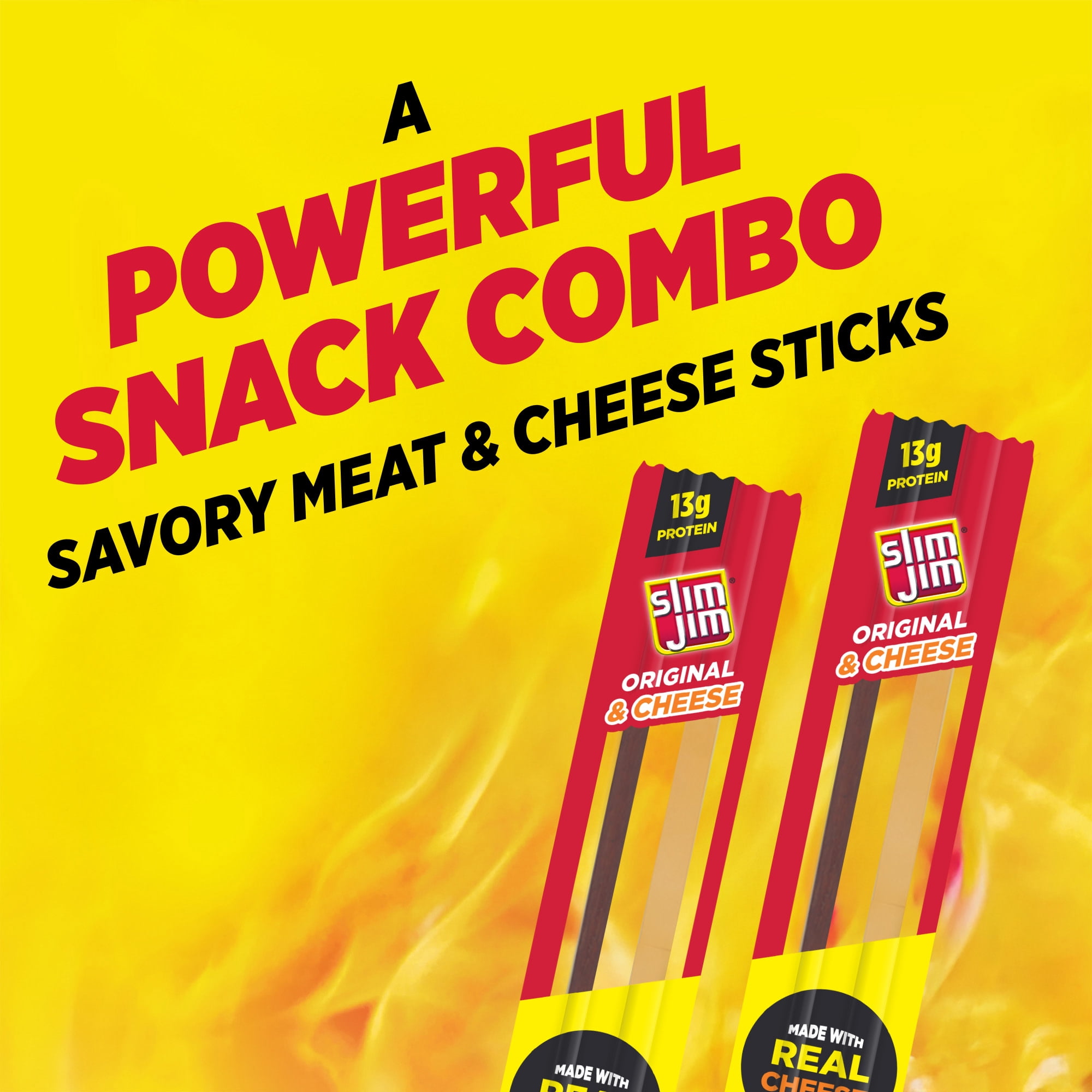 (2 pack) Slim Jim Beef 'N Cheese Smoked Meat Sticks, Original Flavor, High Protein, 2.3 oz.