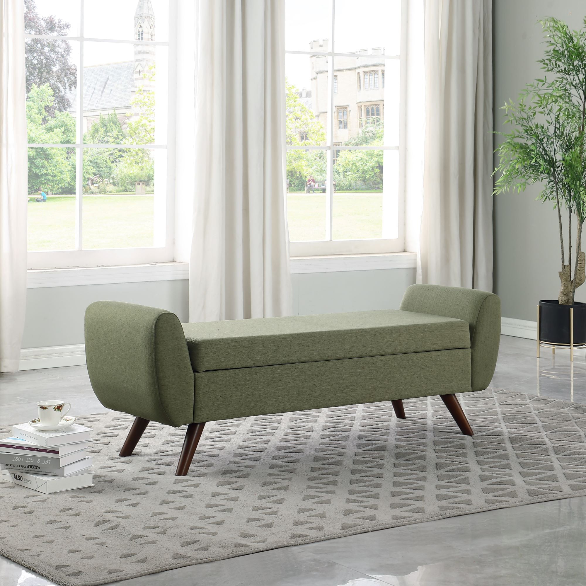 HomePop Modern Storage Bench, 60"W x 18"D x 21"H, Olive Green