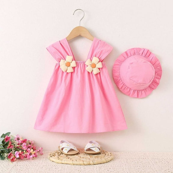 Girls' Dresses Summer Floral Ruched Sleeveless Kids Clothes