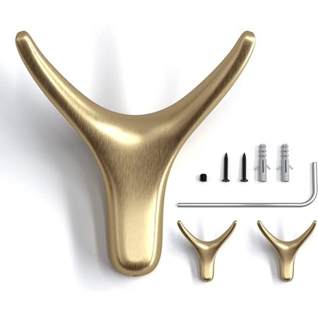 

Coat Hooks Towel Hooks for Bathroom 3 Packs Metal Heavy Duty Wall Hooks Suitable for Cloakroom Living Room Kitchen Bathroom for Hanging Clothes Hats Bags Kitchenware Towels (Golden Brushed)