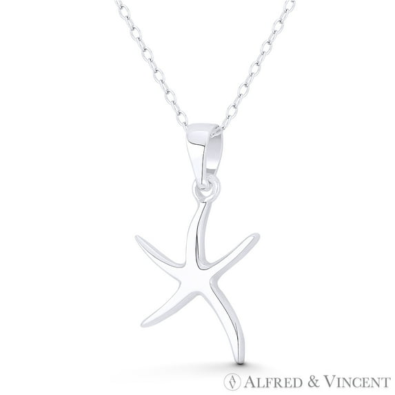 Starfish Ocean Sealife Charm 26x15mm (1x0.6in) Pendant & Chain Necklace in .925 Sterling Silver