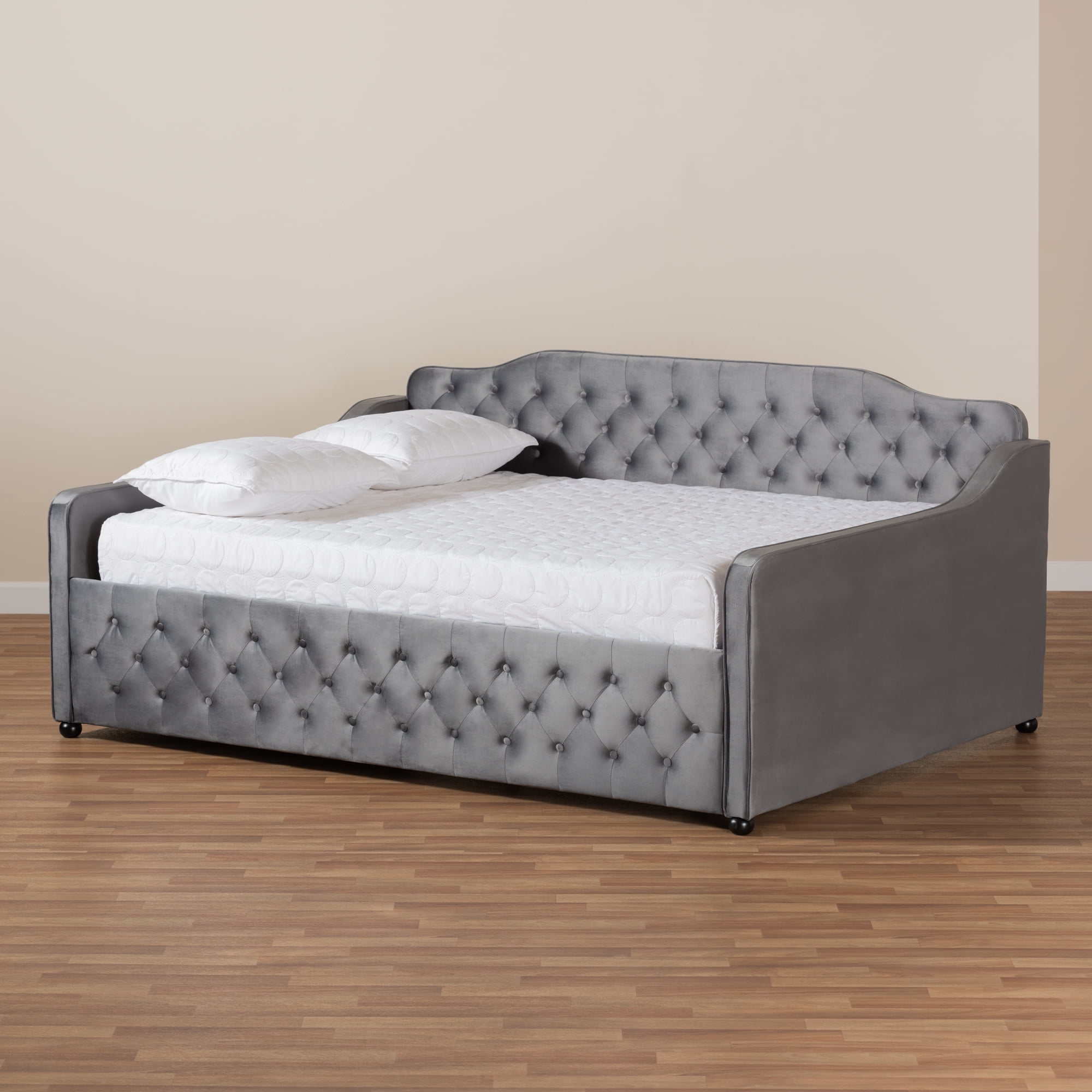 Baxton Studio Freda Transitional and Contemporary Grey Velvet Upholstered and Button Tufted Full Size Daybed