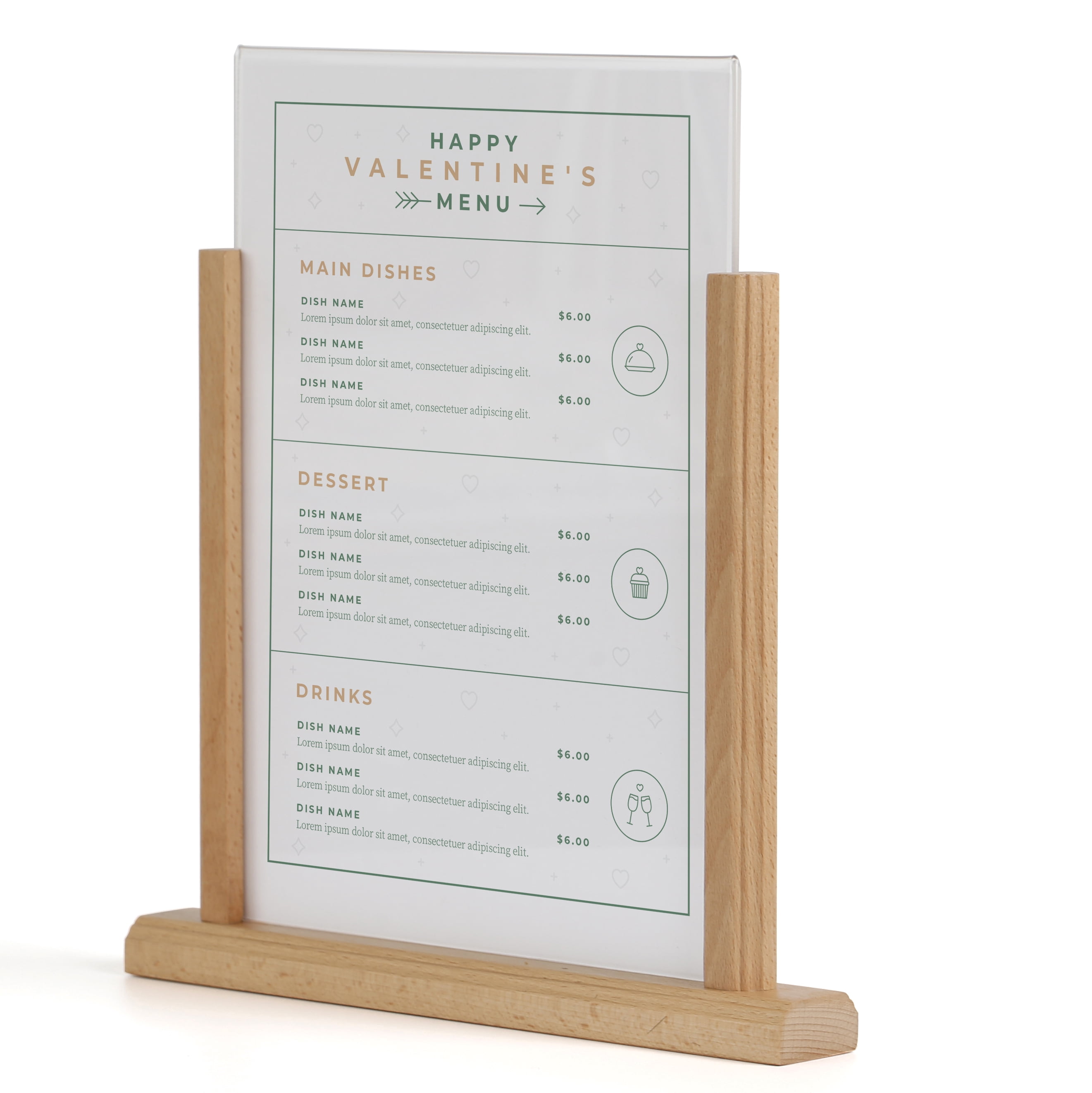 M&T Displays Arc Desktop Menu Holders (2-Pack) - 8.5x11" Portrait Steel Sign Frames With Magnetic Cover For Restaurants, Events