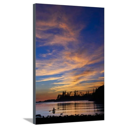 West Coast Canada Canada, British Columbia Vancouver Island, Ucluelet, West Coast, Kayak at Sunset Stretched Canvas Print Wall Art By Christian Heeb ()