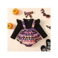 thumbnail image 2 of hirigin Baby Girls Halloween Romper Set, Long Sleeve Patchwork Pumpkin Print Bodysuit with Hairband, 2 of 9