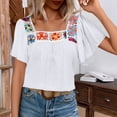 thumbnail image 2 of DeHolifer Womens Summer Boho Floral Crochet Ruffle Short Sleeve Shirts Hollow Out Square Neck Tops Dressy Casual Blouse White S, 2 of 8