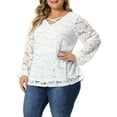 thumbnail image 4 of Agnes Orinda Women's Plus Size Top Double Layers Lace Long Sleeve V Neck Sheer Casual Blouse 1X White, 4 of 6