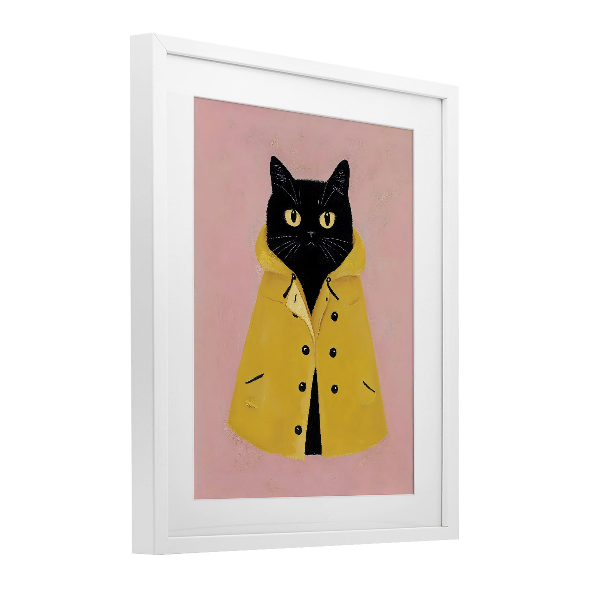 Stupell Industries Black Cat in Yellow Raincoat White Framed Print Under Glass, design by The Prints Vibe