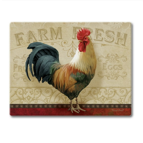 CounterArt "Farm Fresh Rooster" Decorative 3mm Heat Tolerant Tempered Glass Cutting Board 10" by 8"