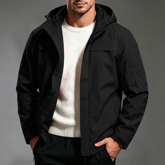 Trikvn Men's Softshell Jacket Waterproof Windproof Hooded Coat Outdoor Hiking Outerwear Zip Up Multi Pockets Winter Activewear Windbreaker