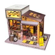 Music Park Book Nook Kit - 3D Wooden Puzzle with LED Lights, DIY Classic Motorcycle Workshop Miniature Dollhouse, Unique Birthday for Adults & Bike Enthusiasts