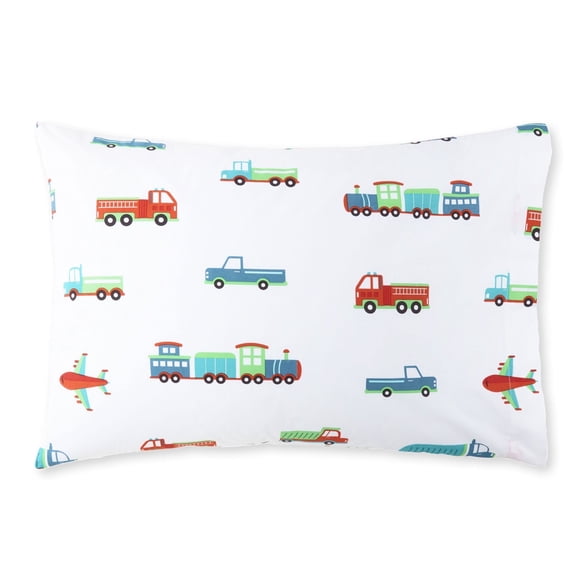 Wildkin Kids 100% Cotton Percale Standard Pillowcase for Boys and Girls - 30 x 20 Inches Inches (Transportation Blue)