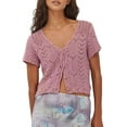 thumbnail image 3 of Women'S Summer Short Sleeve Crochet Shrug Tie Front Open Knit Cropped Cardigan Sweater Cover Up Light Purple S, 3 of 8