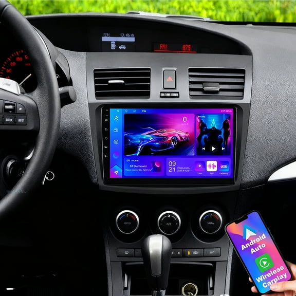 Eforcase 8 Core 4 64G Car Radio for Mazda 3 2010-2013 with Wireless Carplay and Android Auto, 9 Inch IPS Touchscreen Android Car Stereo - Bluetooth FM DSP/GPS/SWC   AHD Backup Camera