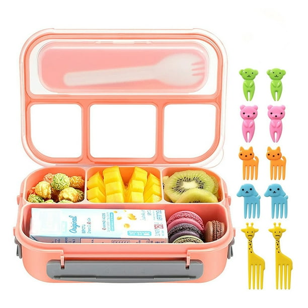 Fiambrera Bento con 4 compartimentos, recipiente para salsas, utensilios, palillos para comida y moldes para muffins para la escuela