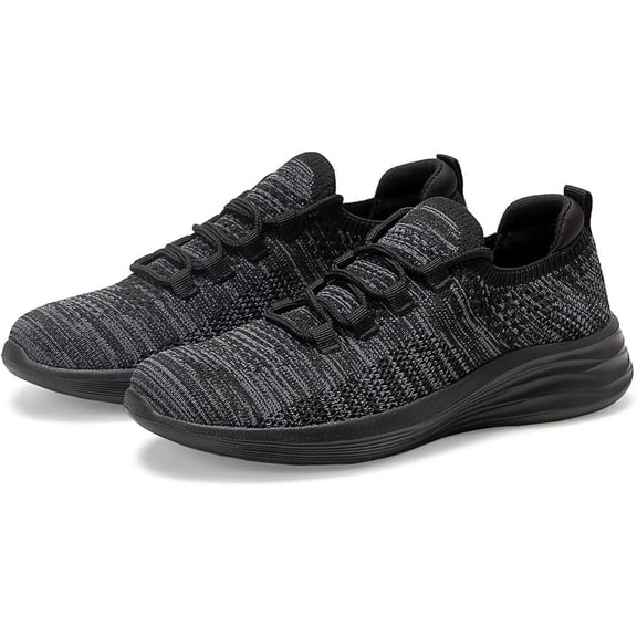 Flatgios Women's Walking Running Slip-On Lightweight Sneaker, Casual Tennis Shoes Black-6.5