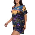 thumbnail image 2 of Fotbe Cosmic Irises At Twilight Print Pajama Set for Women 2 Piece Loungewear Short Sleeve Tops and Shorts Set Soft Sleepwear-Large, 2 of 7