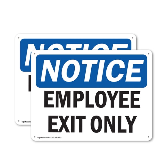 (2 Pack) Employee Exit Only OSHA Notice Sign 18 Inch X 12 Inch Indoor / Outdoor Rust-Free Aluminum Metal Signs for Workplace, Workshop, and Construction Site, Made in the USA