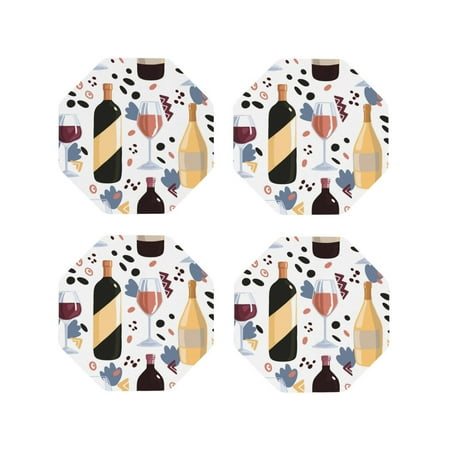 

Matuu Wine Bottles Glasses for Cup Coasters Set of 4 Leather Coasters Desk Coasters for Office Measures 4” x 4”-Octagon