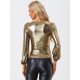 thumbnail image 3 of Camiseta de fiesta Allegra K con cuello redondo y manga de obispo Color Oro XS, 3 of 5