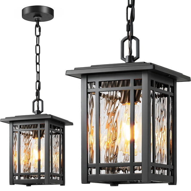 OPAXIS Large Outdoor Pendant Light, Black Hanging Light Fixture with Adjustable Chain, Anti-Rust 100% Aluminium Outdoor Chandelie