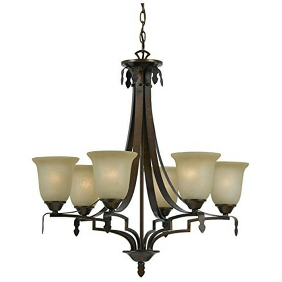 Cal Lighting 29" Six Light Chandelier in Gold Bronze-Color:Golden,Finish:Gold Bronze,Material:Glass,Shape:Round,Style:Lifestyle,Wattage:60WX3