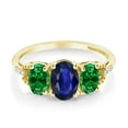 thumbnail image 2 of Gem Stone King 10K Yellow Gold 3-Stone Diamond Engagement Ring 1.29 Ct Oval Blue Sapphire Green Simulated Emerald (Size 8), 2 of 4