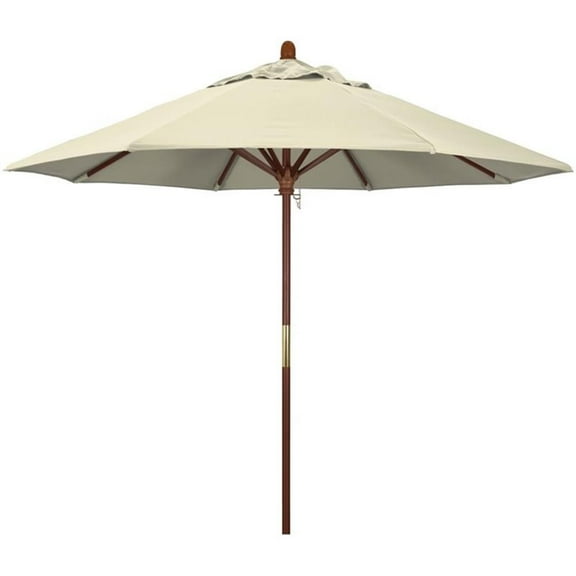 Pemberly Row Modern 9' Olefin Push Lift Patio Umbrella in Beige