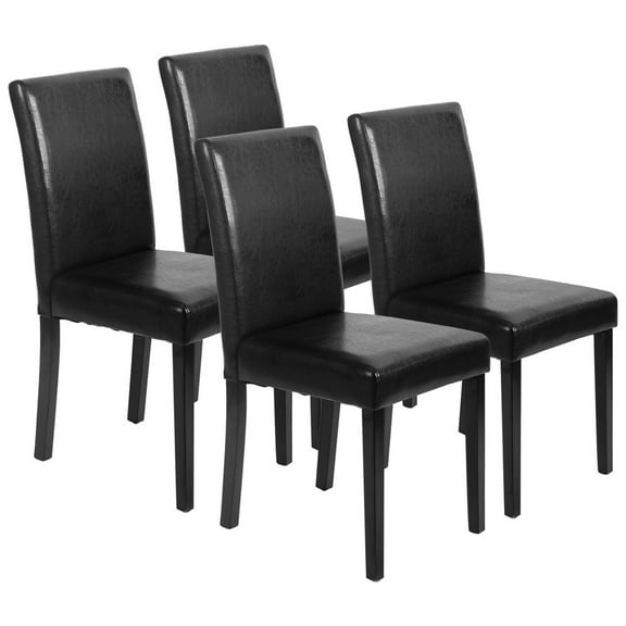 Yunwen Set of 4 Dining Chairs, PU Leather Cushion Side Chairs for Dining Room, Black