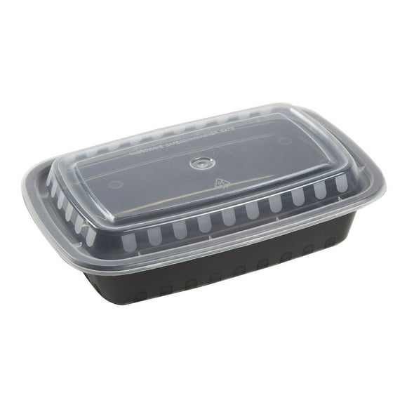 AmerCare Contenants et Couvercles en Plastique Noir 7.75 Pouces x 5.5 Pouces, 1.5 Pouces de Profondeur, 24 Onces, pour Micro-Ondes Ou Congélateur, Lot de 150
