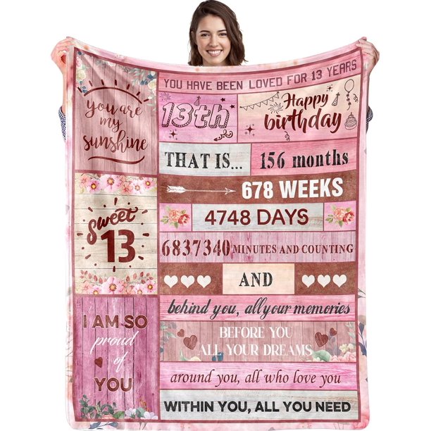 LHSHID 13 Year Old Girl Birthday Creative Blanket Gift 60x80in