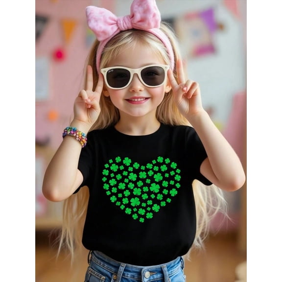 Girls Heart St Patricks Day Shamrock Irish Toddler Baby Kids T-Shirt Graphic T-shirts for boys and girls