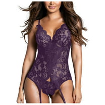 TQWQT Women Sexy Lingerie Lace Bustier Set Teddy Bodysuit with Garters(no  Stockings) 