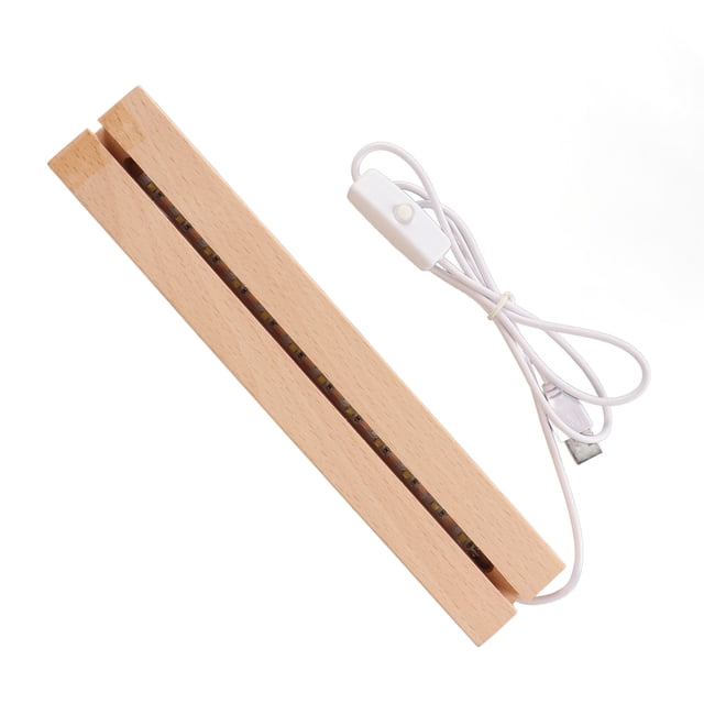 Solid Wood Rectangle LED Lights Display Bases, Low Power Consumption, USB Interface, for Displaying Crystal, Glass, Acrylic