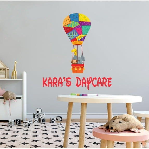 KIDS ROOM - Removable Kids Bedroom Multicolored Hot Air Balloon Decoration Safari Animals Design Home Art Customized Name Vinyl Wall Decal 36" x 40"