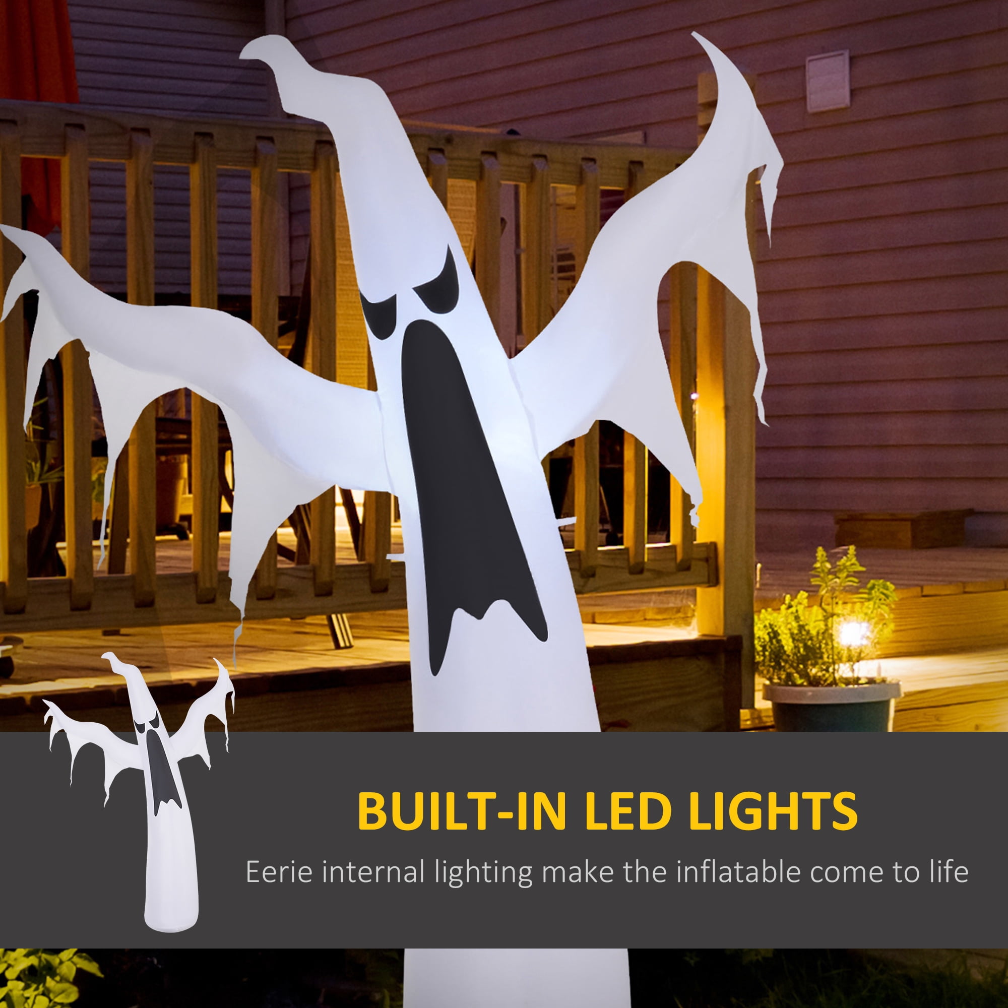 6ft Halloween Inflatable Ghost, Dancing White Ghost with LED Lights, Weather-Resistant Polyester, Outdoor Yard Decoration